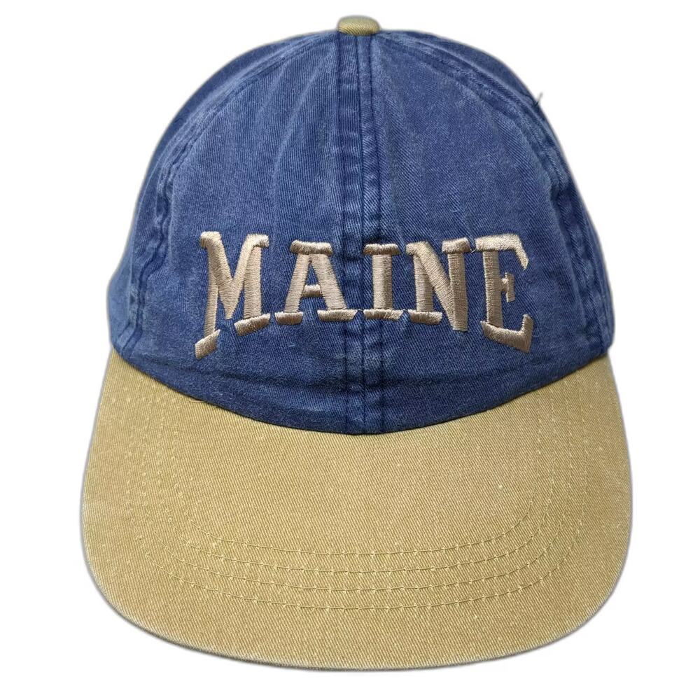 Mountain Tops Baseball Cap Blue Beige OS Hat Embroidered Maine Adjustable Cotton